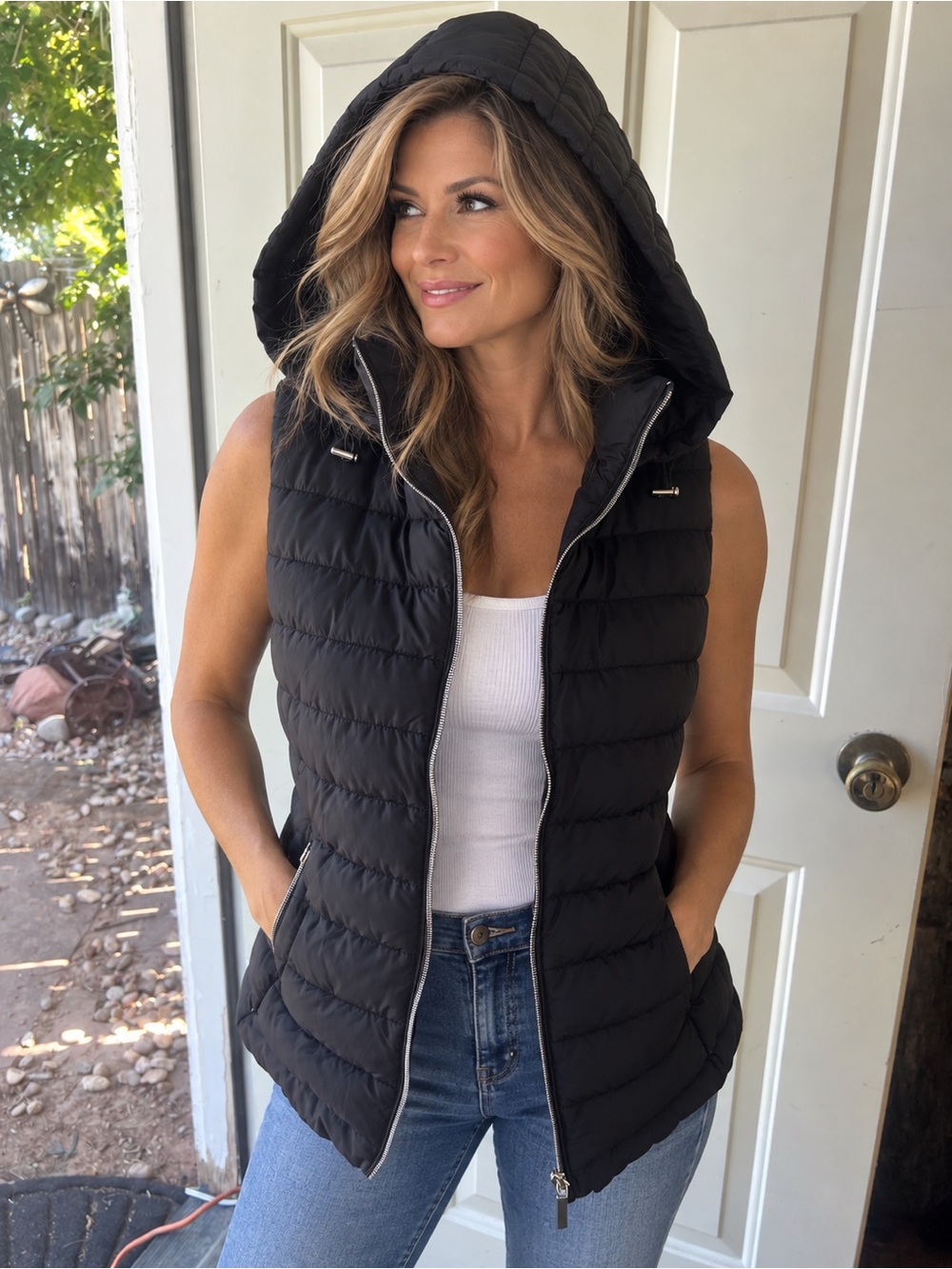 ZARA Black Hooded Puffer Vest - Women's size M